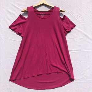 Chico's Bright Pink Cold Shoulder Top Size 1 Linen Blend